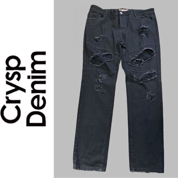 Cryspe Men’s Black Distressed Denim Jeans -‎ Size 40 - Picture 1 of 3